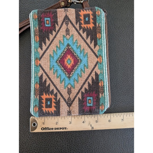 Pine Creek Wristlet Womens Small Teal Bag Aztec Western Print Makeup Travel NWOT - Picture 7 of 10